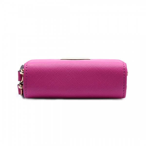 LP6680 - Miss Lulu Leather Look Double Zipped Coin Purse Plum